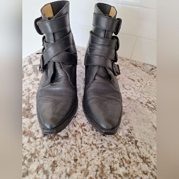 Toga pulla black leather western ankle boots size 36 - Picture 1 of 12